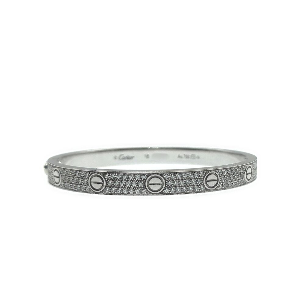Cartier Love Bracelet Pave Diamond 18K White Gold Size 18
